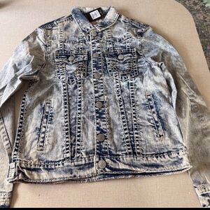 True Religion Distressed Denim Jacket in Blue and Gray
